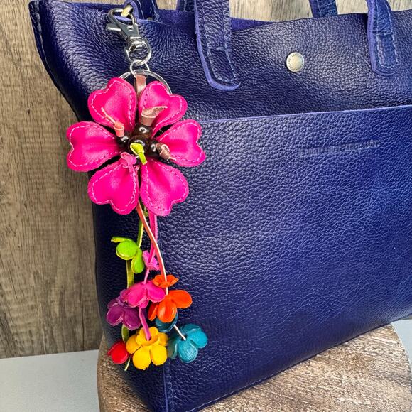 Leather Flower Purse Charm Genuine Leather Bag Charm NEW FAST SHIP - Picture 2 of 7